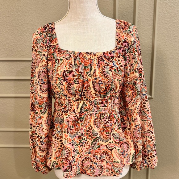 DR2 Tops - DR2 Floral Women's Top - Multicolor- long sleeves. Size XS
